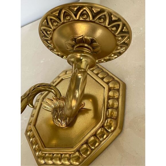 Antique Solid Brass Wall Sconse 2 Light Arm Artichoke Floral Design - Picture 7 of 7